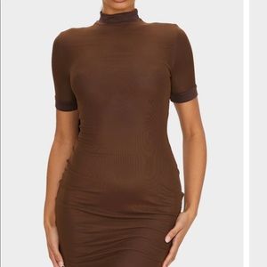 Chocolate brown ribbed mini dress